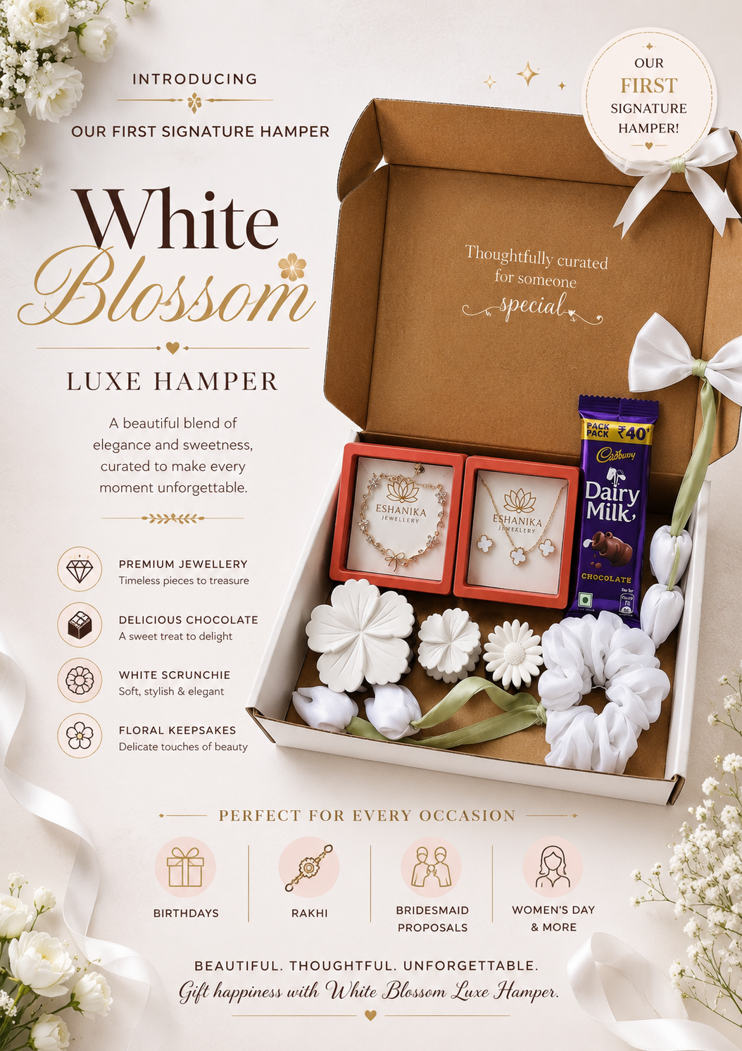 White Blossom Luxe Hamper | Premium Gift Box for Women & Loved Ones