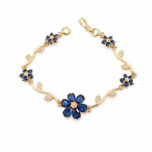Blue Crystal Flower Bracelet for Women | Anti Tarnish Jewelry