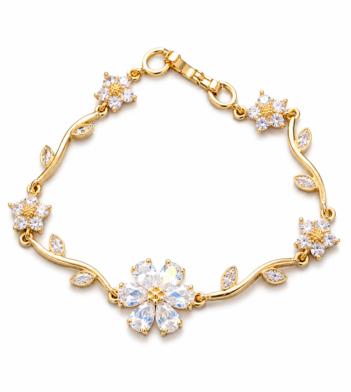 White Crystal Flower Tulip Anti Tarnish Bracelet for Women - Image 2