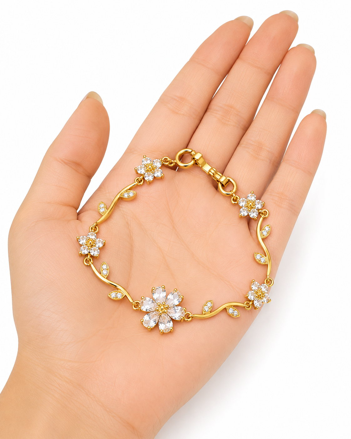White Crystal Flower Tulip Anti Tarnish Bracelet for Women - Image 3