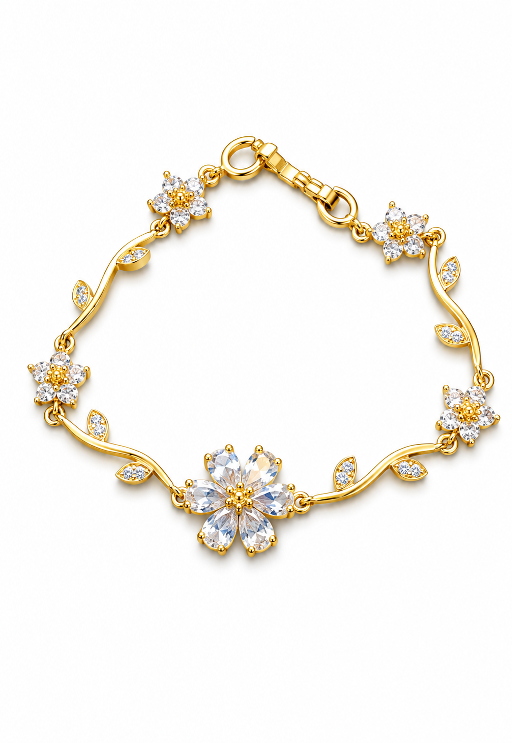 White Crystal Flower Tulip Anti Tarnish Bracelet for Women