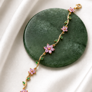 Pink & Blue Crystal Flower Tulip Bracelet for Women | Anti Tarnish Gold Plated Floral Bracelet | Eshanika Jewellery