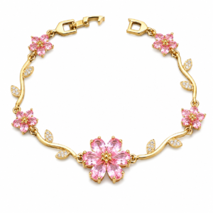 Pink Crystal Flower Tulip Anti Tarnish Bracelet for Women