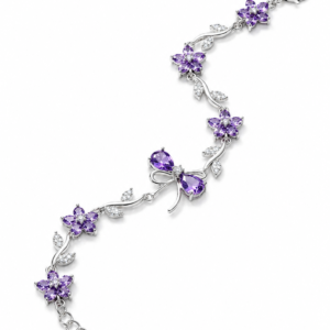 Purple Bow Tulip Bracelet in Silver | Anti Tarnish Jewellery