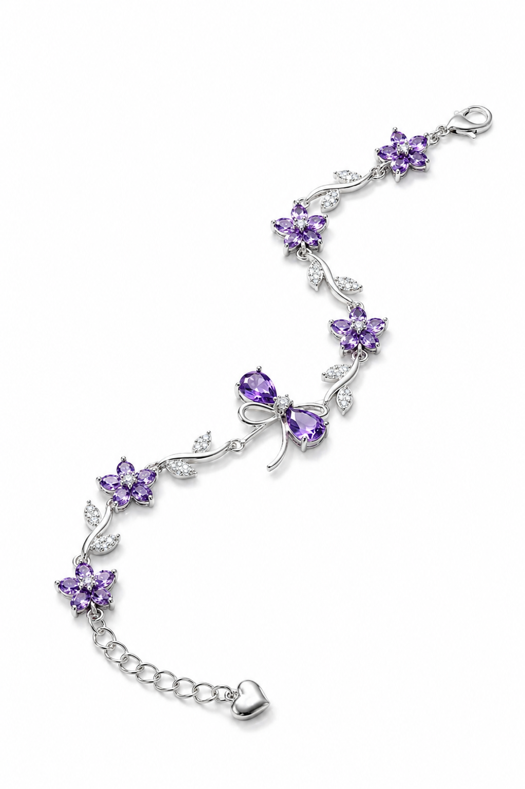 Purple Bow Tulip Bracelet in Silver | Anti Tarnish Jewellery