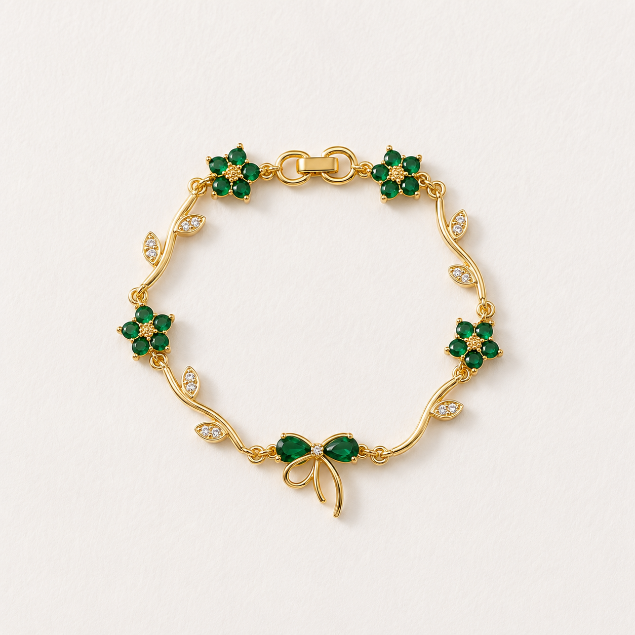 Green Bow Tulip Bracelet | 18K Gold Plated Bracelet - Image 3