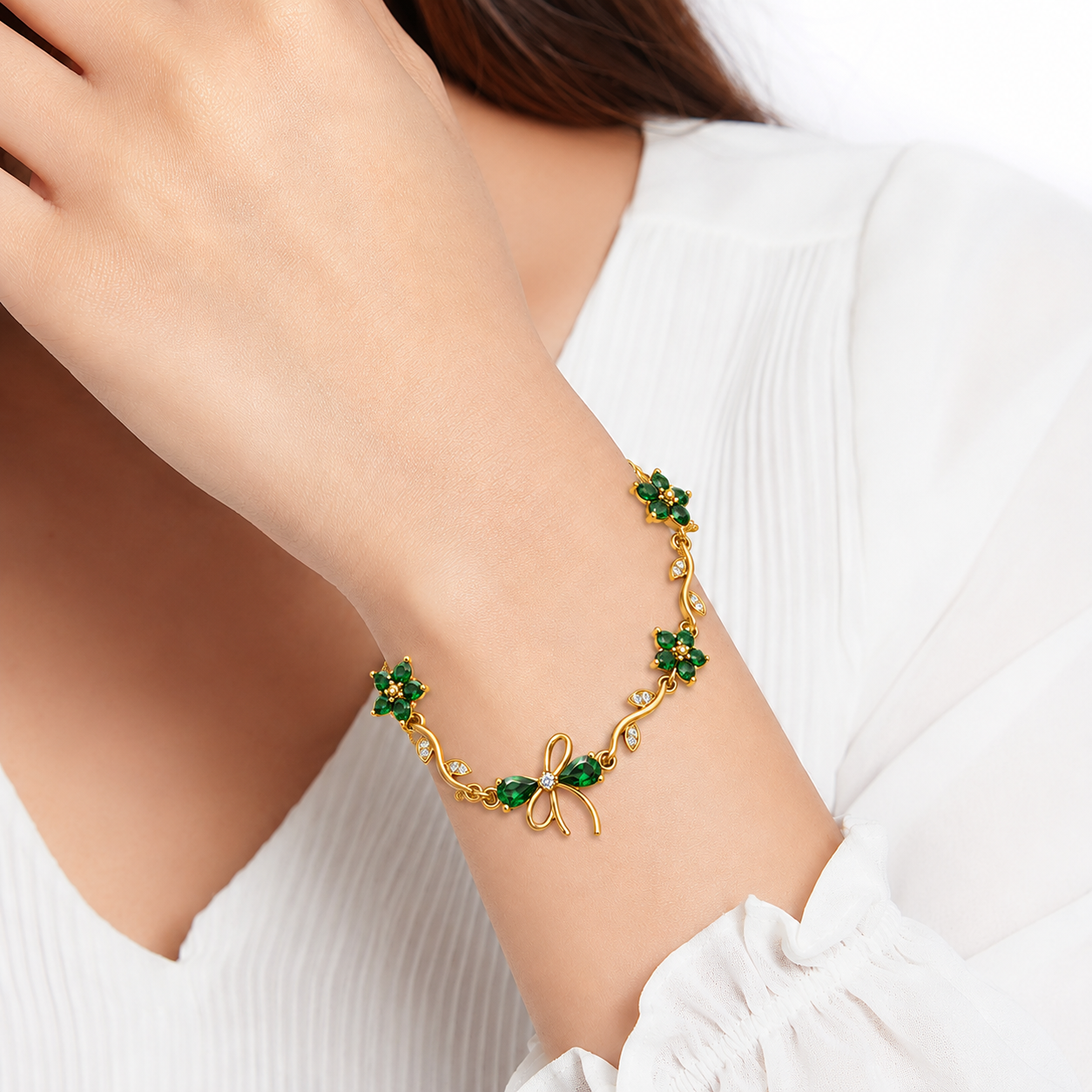 Green Bow Tulip Bracelet | 18K Gold Plated Bracelet - Image 2