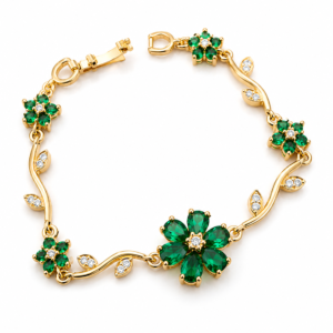Green Crystal Flower Tulip Bracelet | Anti Tarnish