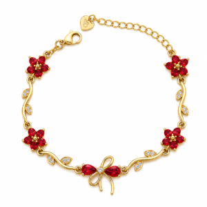 Red Bow Tulip Bracelet | Anti Tarnish Gold Bracelet